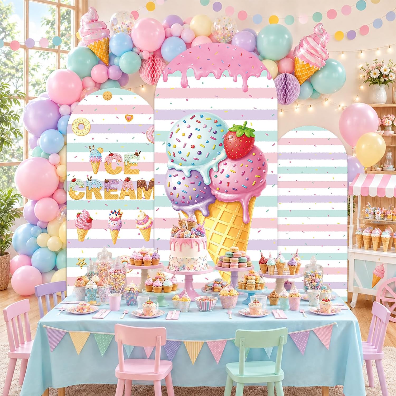 Dessert Table Backdrop - Двусторонний полосатый фон для фотосессии в